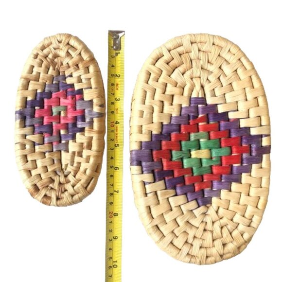 Two piece colorful raffia woven nesting basket container set with lids - Picture 15 of 16